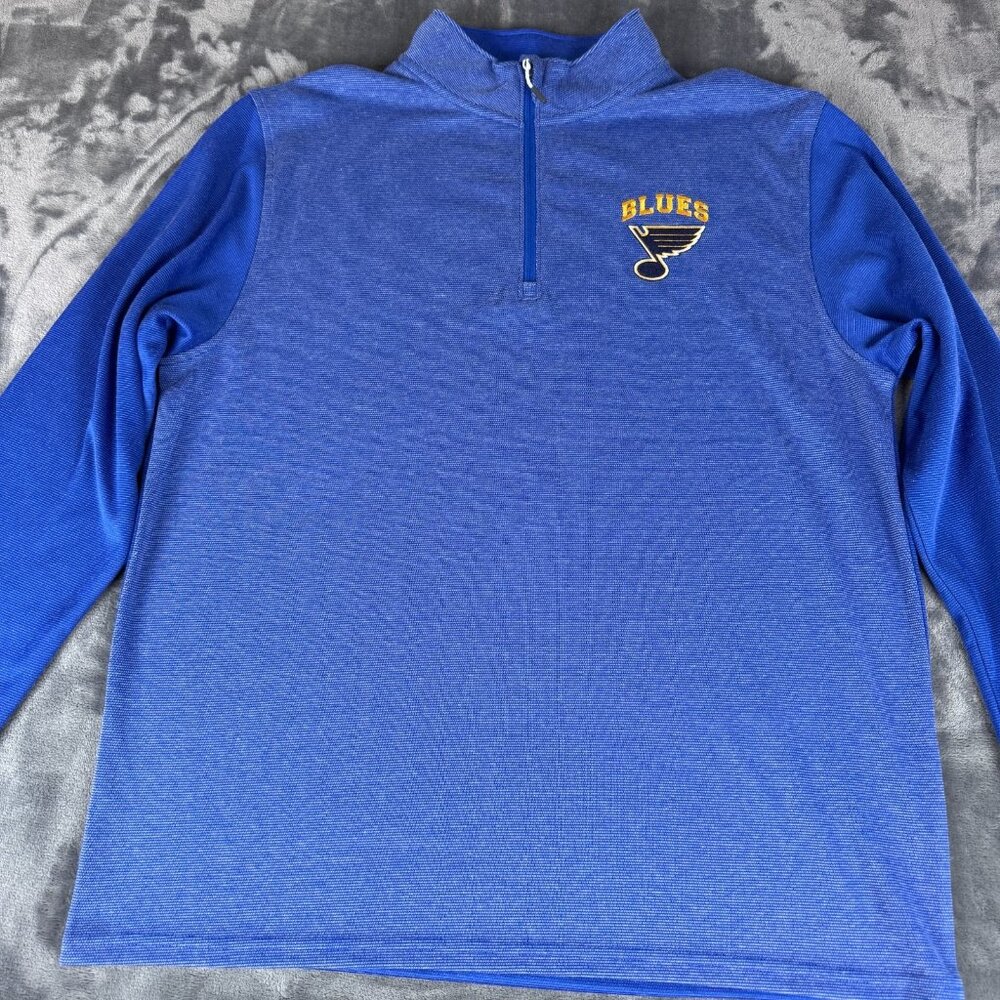 St. Louis Blues Mens L 42/44 Blue NHL Hockey Quarter Zip Pullover Embroidered - Picture 2 of 8
